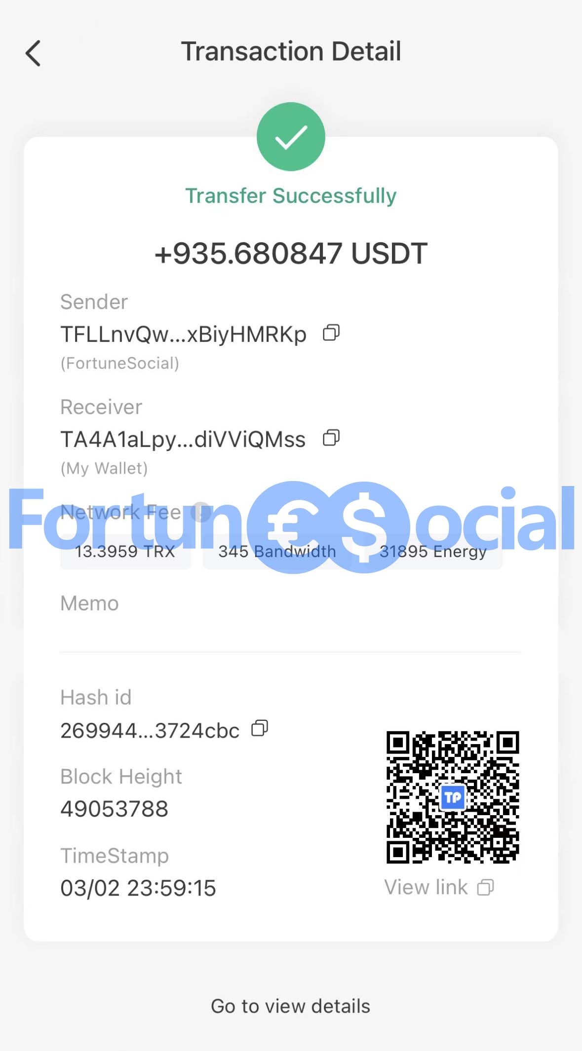 FortuneSocial payment proof