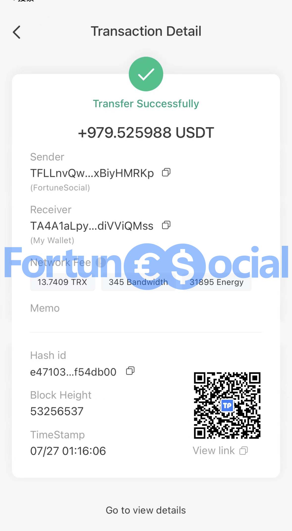 FortuneSocial payment proof